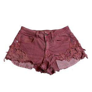 American Eagle Outfitters high rise festival shorts 6 Pink lace cuttoffs.